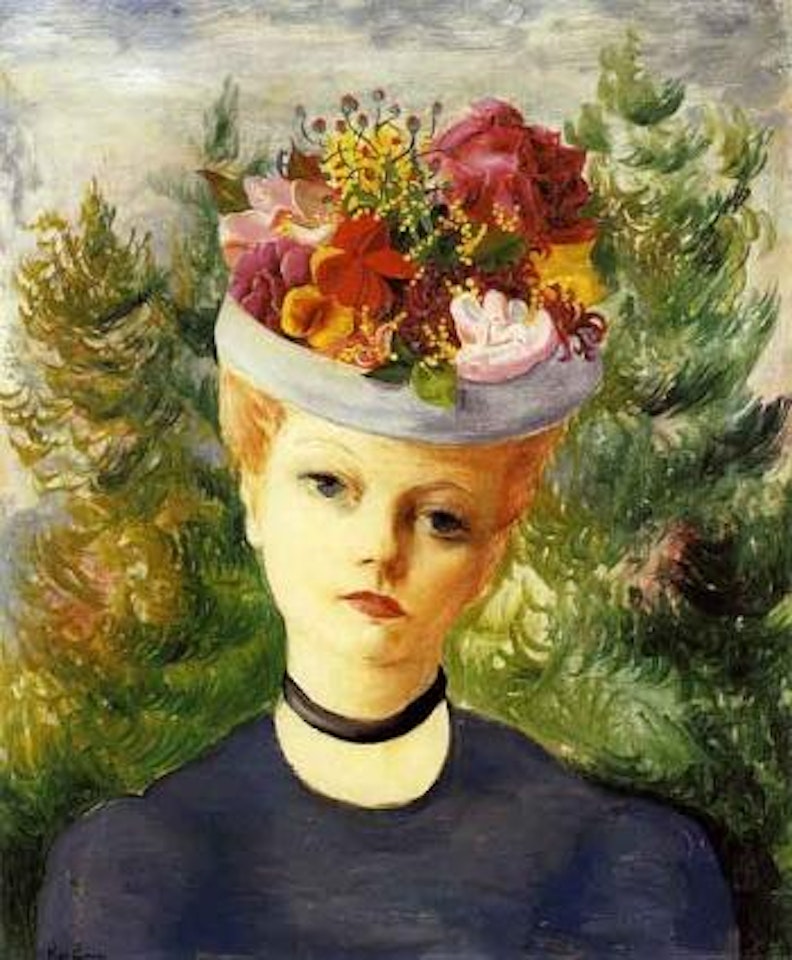 Portrait de Madame Suzanne R au chapeau fleuri by Moïse Kisling