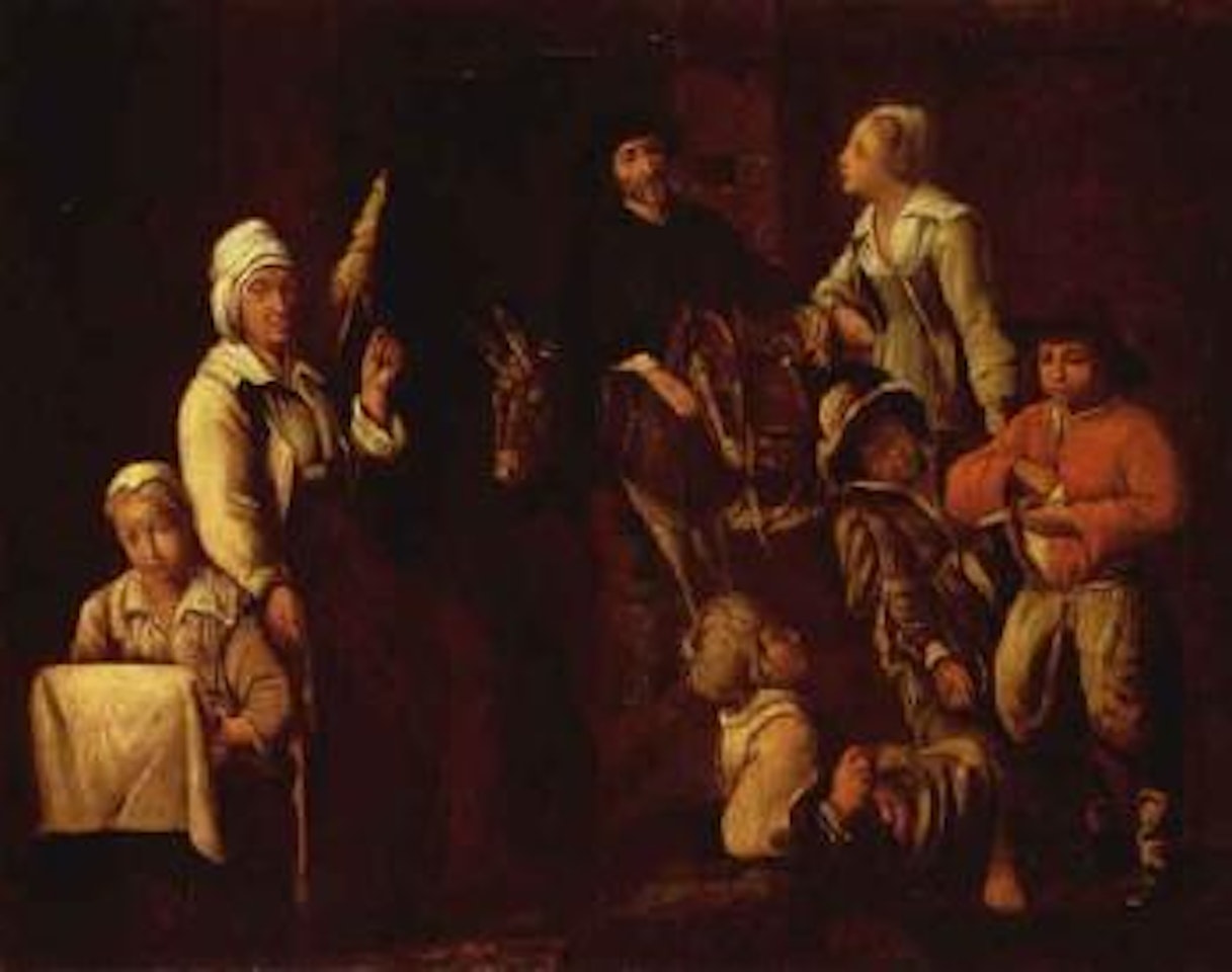 Interior scene with a family at work by Lenain Brothers
