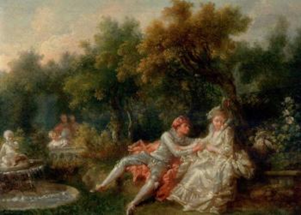 Elegant couples courting in a park by Nicolas Lancret