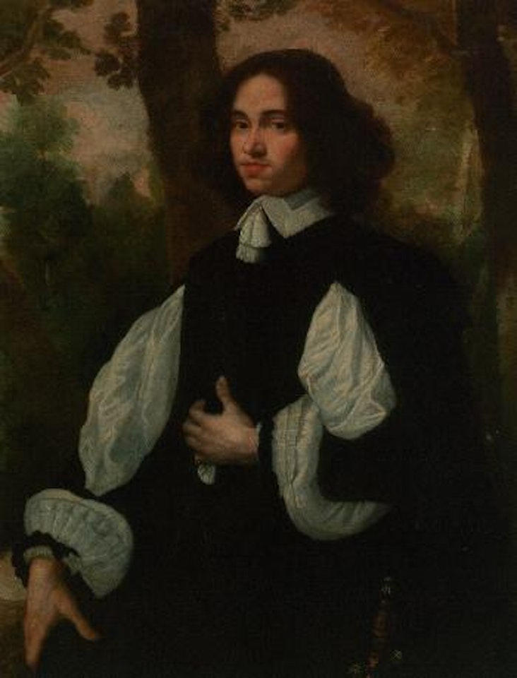 Portrait of gentleman wearing a black costume, a landscape beyond by Pier Francesco Cittadini