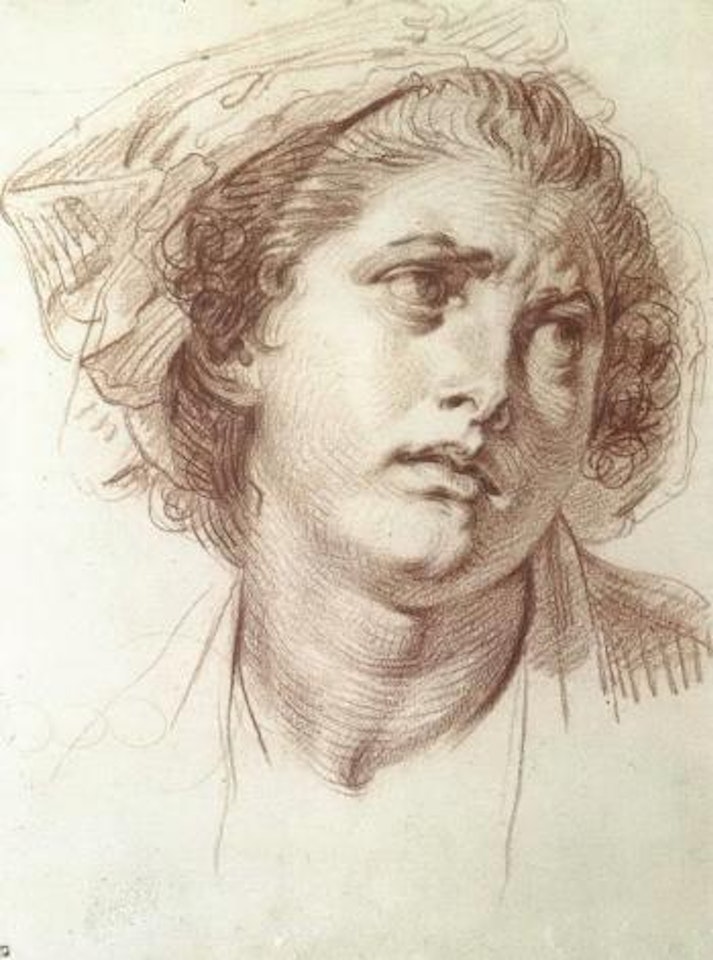 Head of woman looking up to the right by Jean-Baptiste Greuze