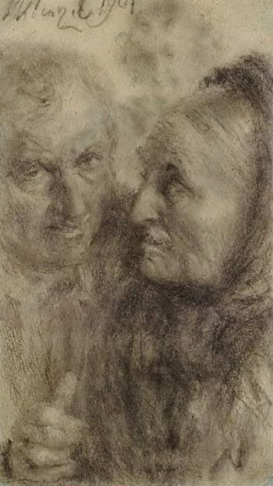 Couple conversing another figure in the background by Adolph Menzel