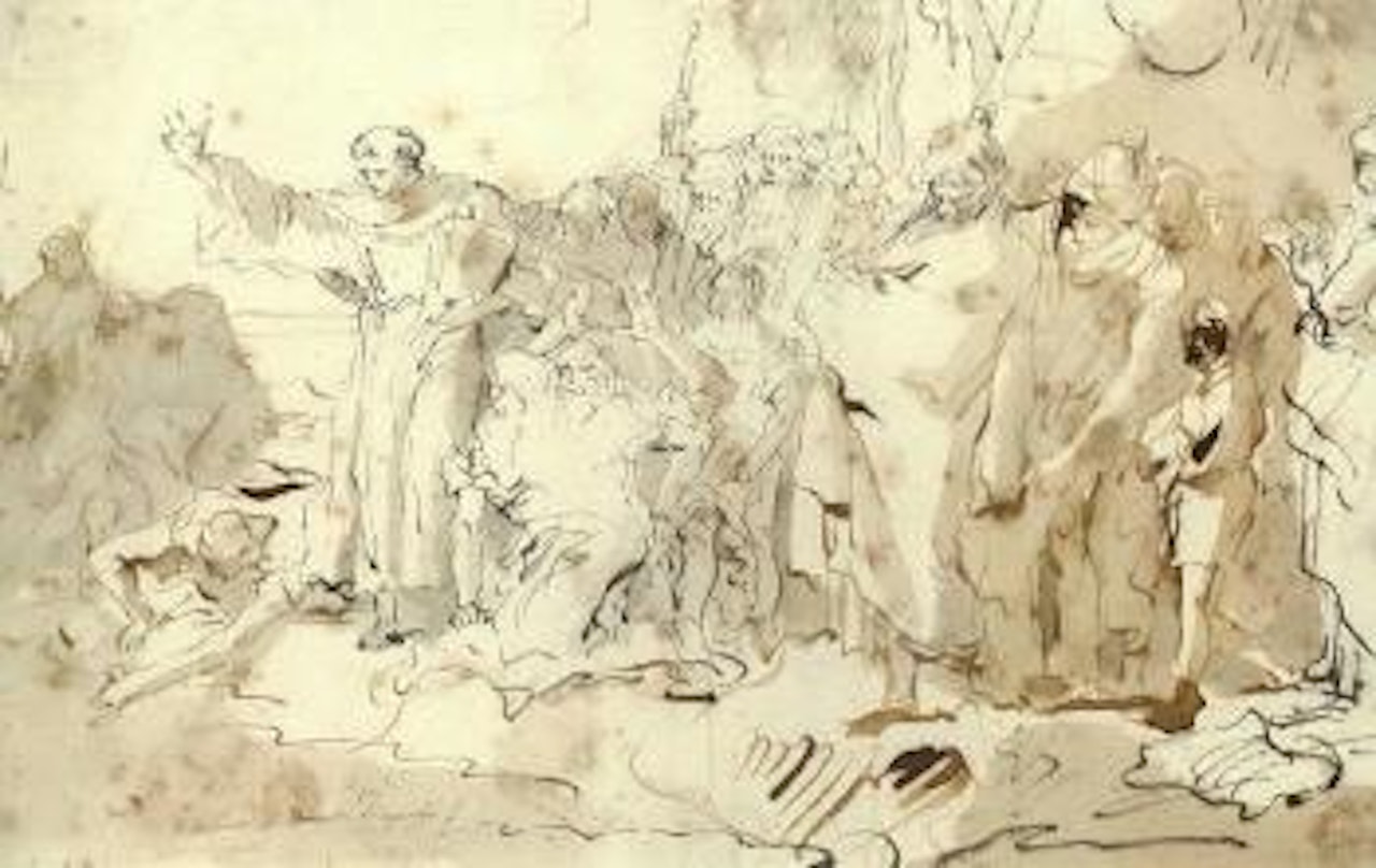 Saint Anthony of Padua preaching to the fishes on the beach at Rimini by Giovanni Domenico Tiepolo