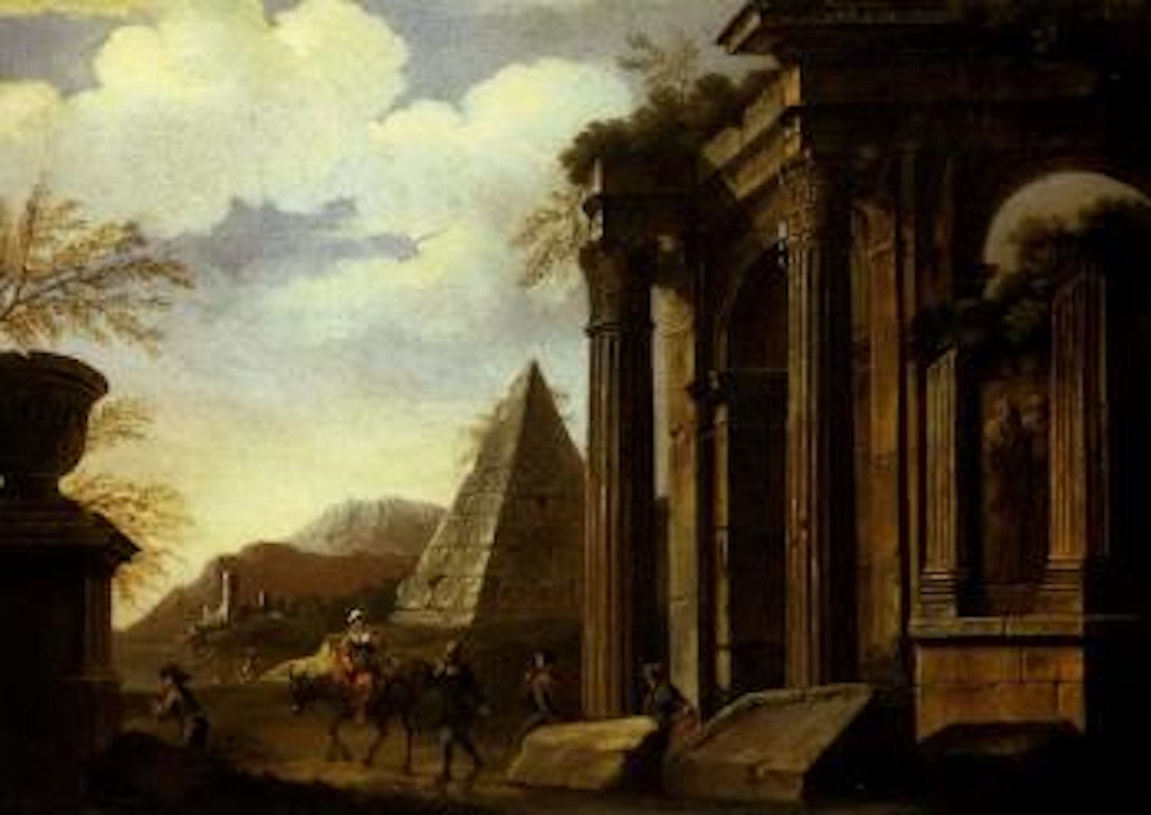 Architecture with figures by Roman School