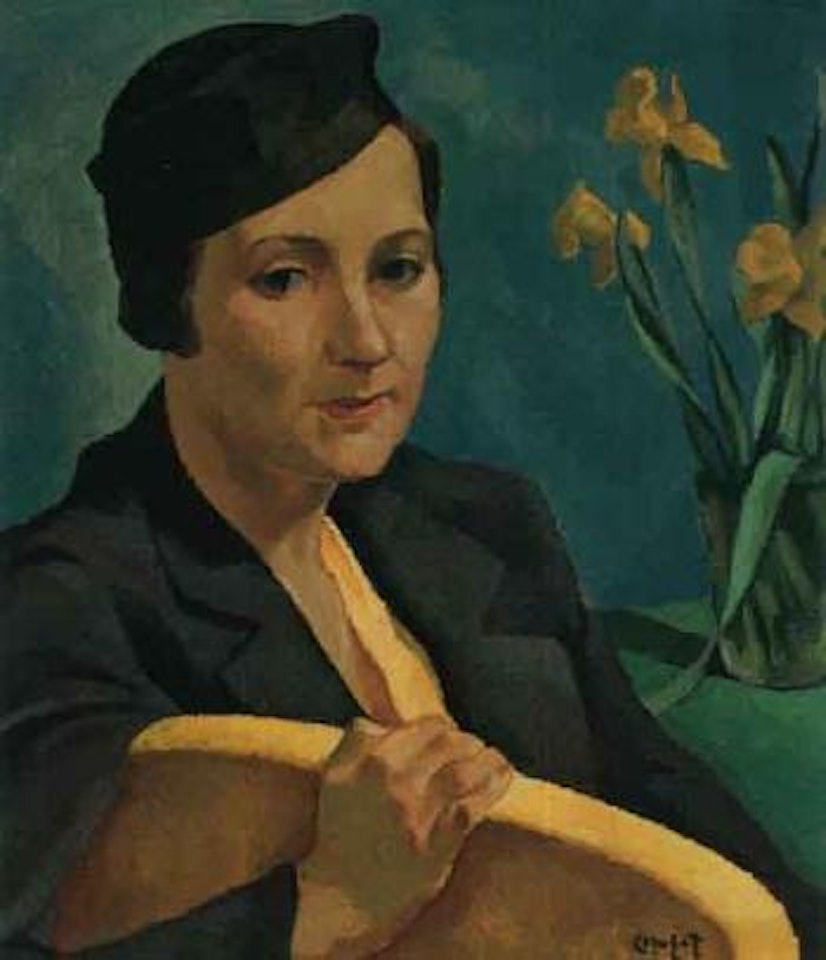 Woman with daffodils by Edwin Headley Holgate