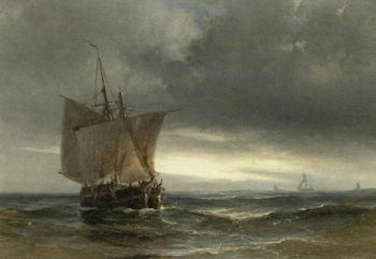 Seascape with sailing vessel by Anton Melbye