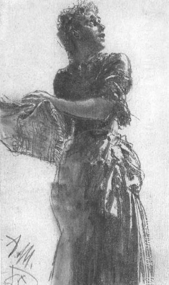 Young Italian woman drying hands and looking over shoulder by Adolph Menzel