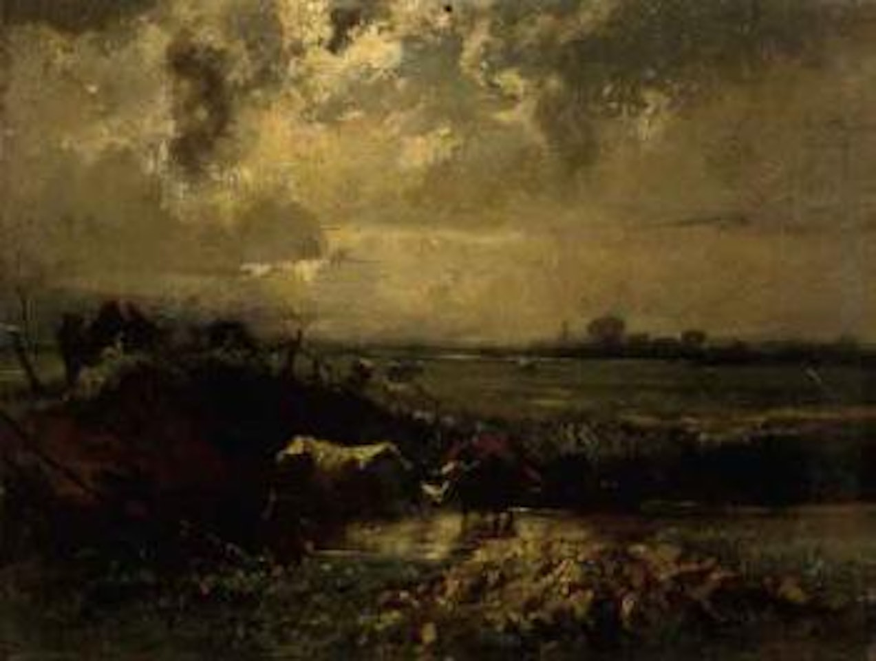 Landscape with cows watering by Robert Zünd