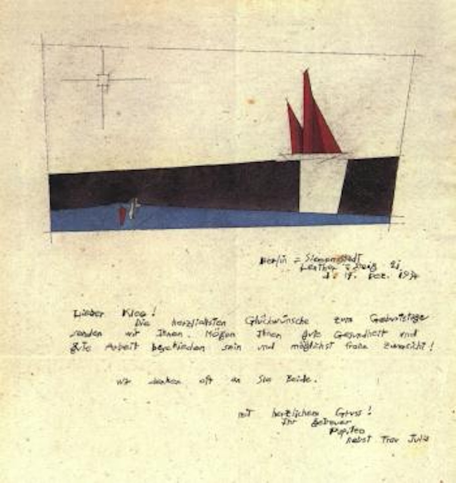 Sailing ship - Birthday greeting for Paul Klee by Lyonel Feininger