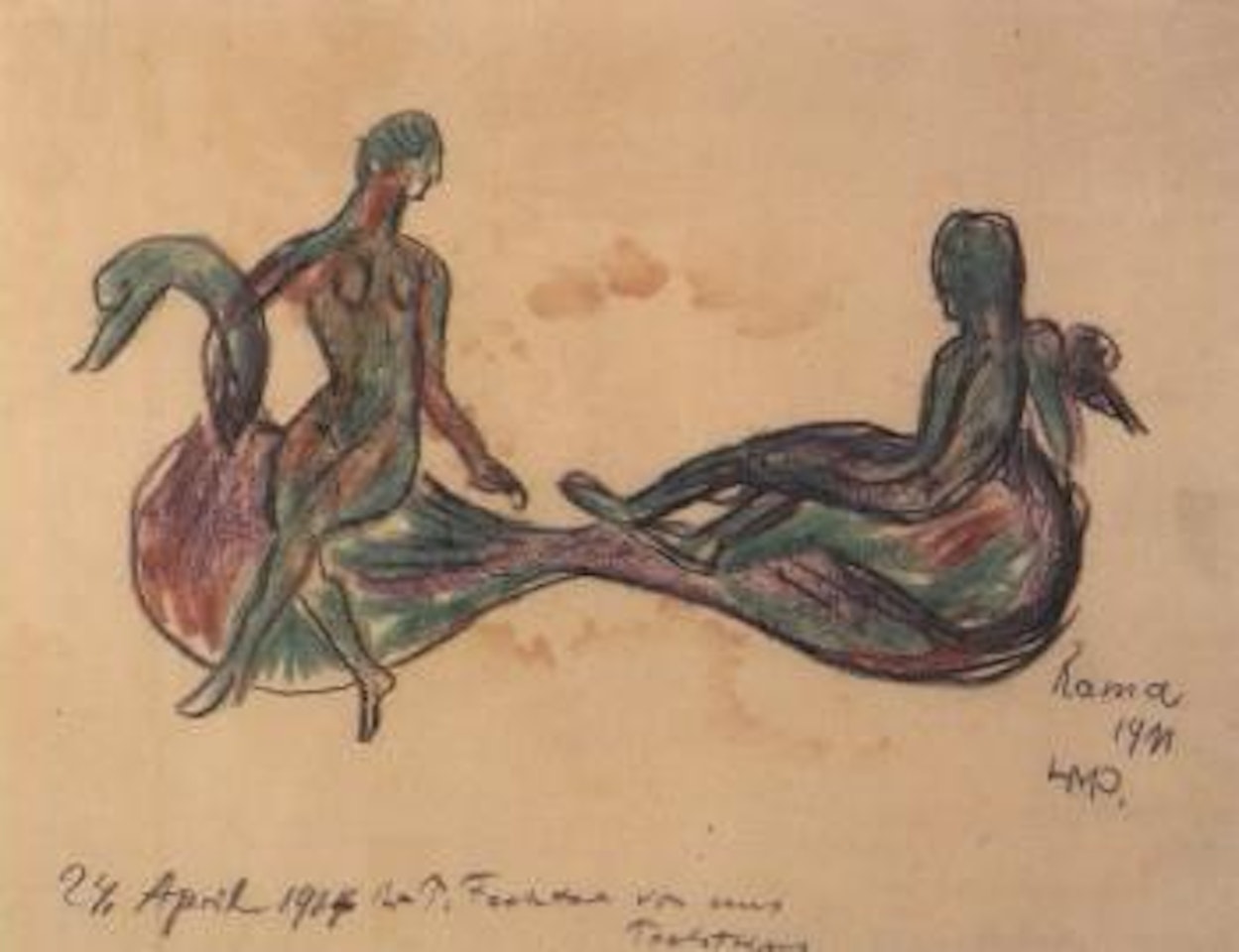 Two women with swan by Max Pechstein
