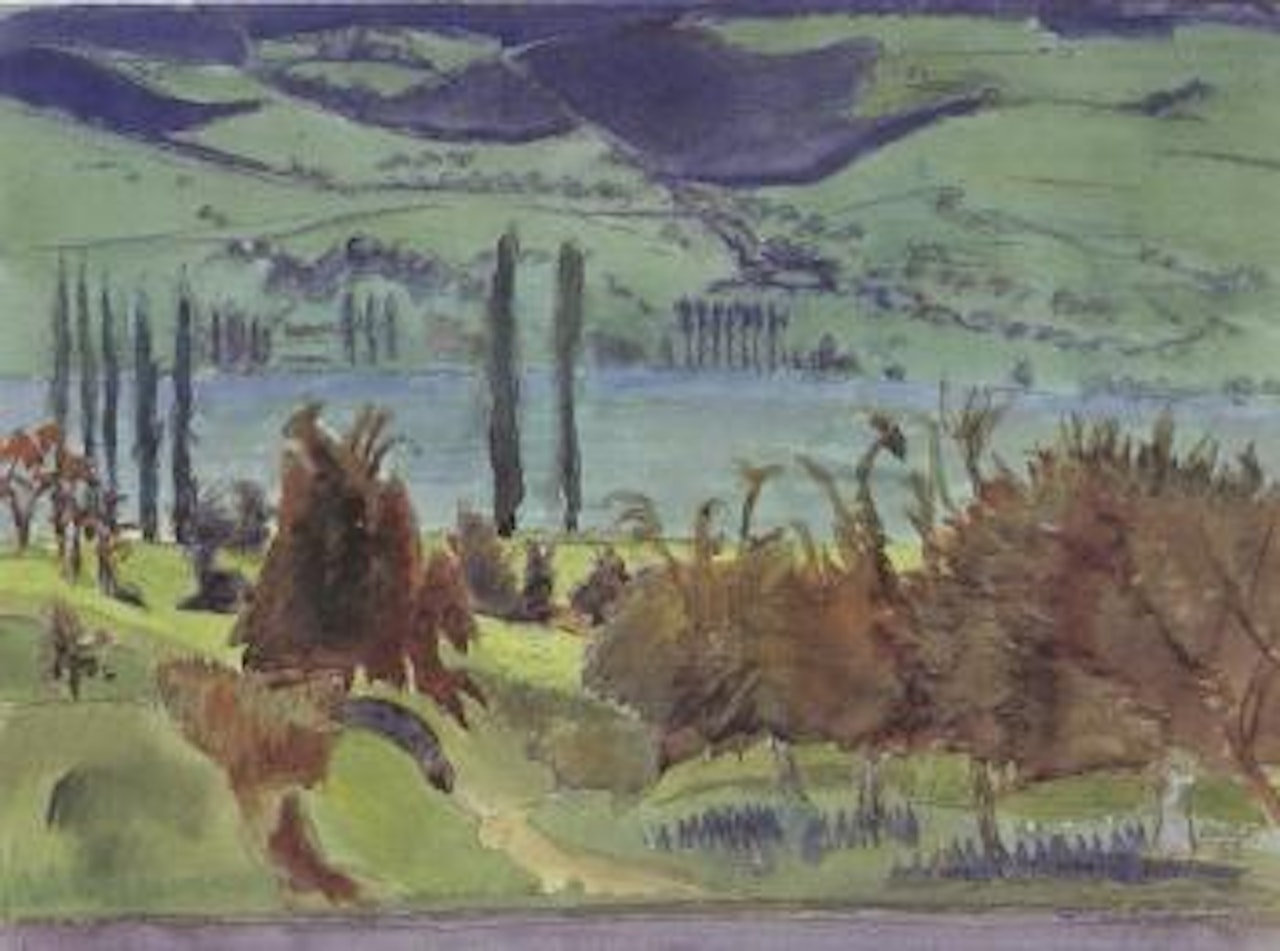Lake between hills by Erich Heckel