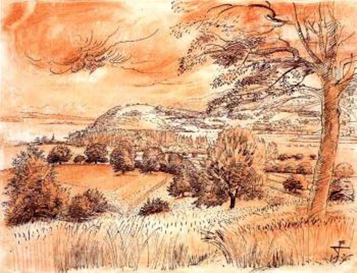 Landscape with cornfields and trees by Otto Dix