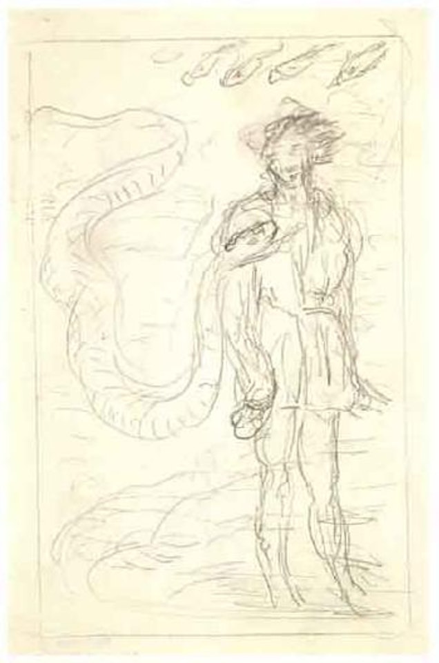 Figure with snake by Alfred Kubin