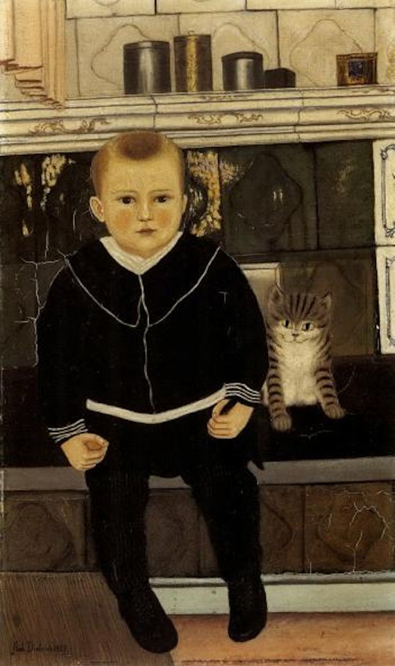 Boy with cat by Adolf Dietrich