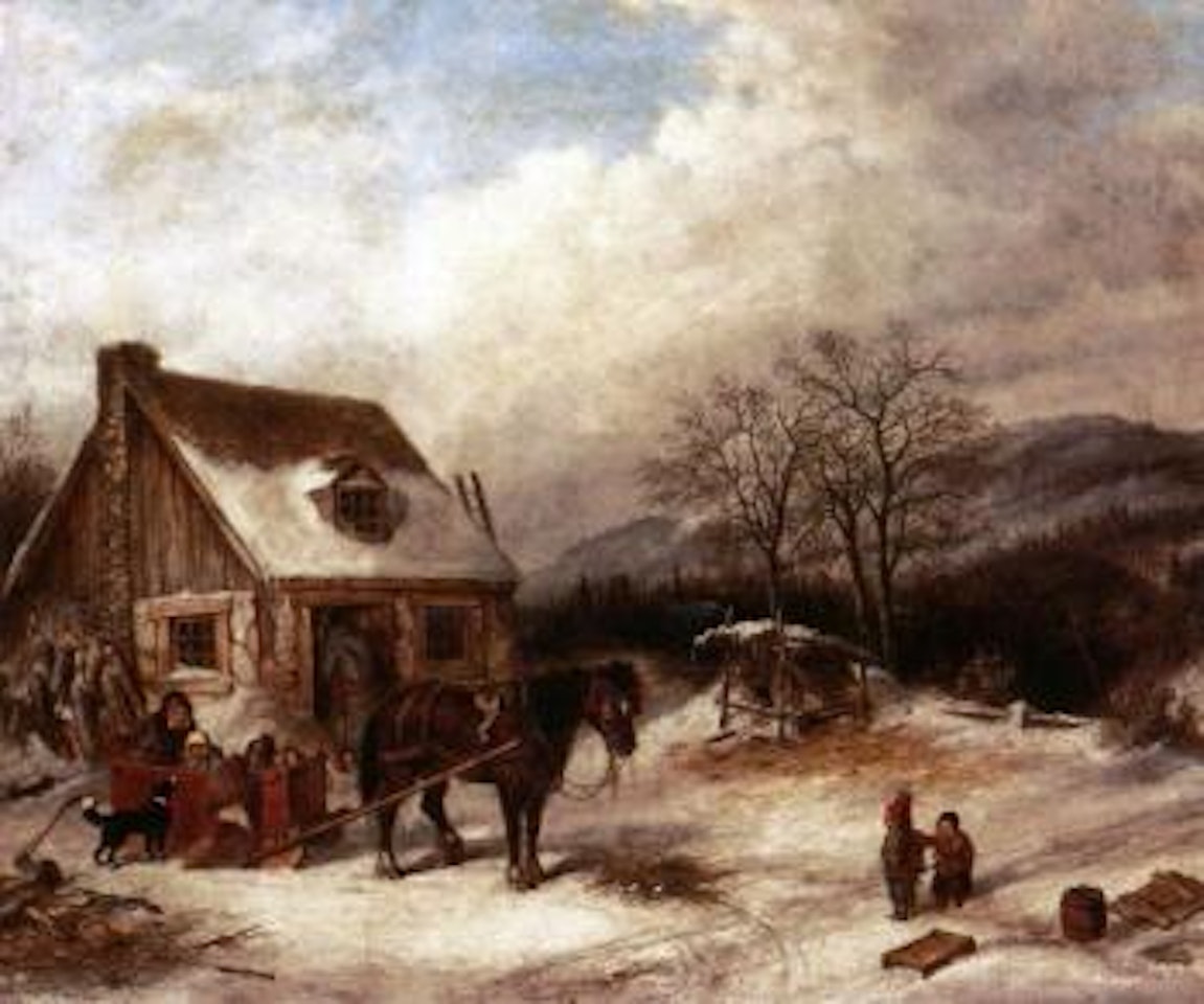 Habitant home in winter by Cornelius Krieghoff