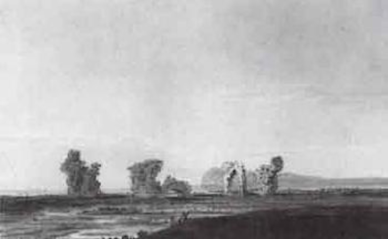 Shepherd resting by ruins on the coast by Thomas Girtin