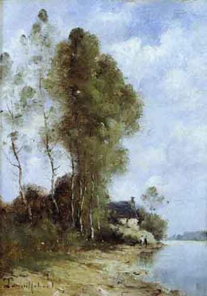 Promeneurs en bord de riviere by Paul Désiré Trouillebert