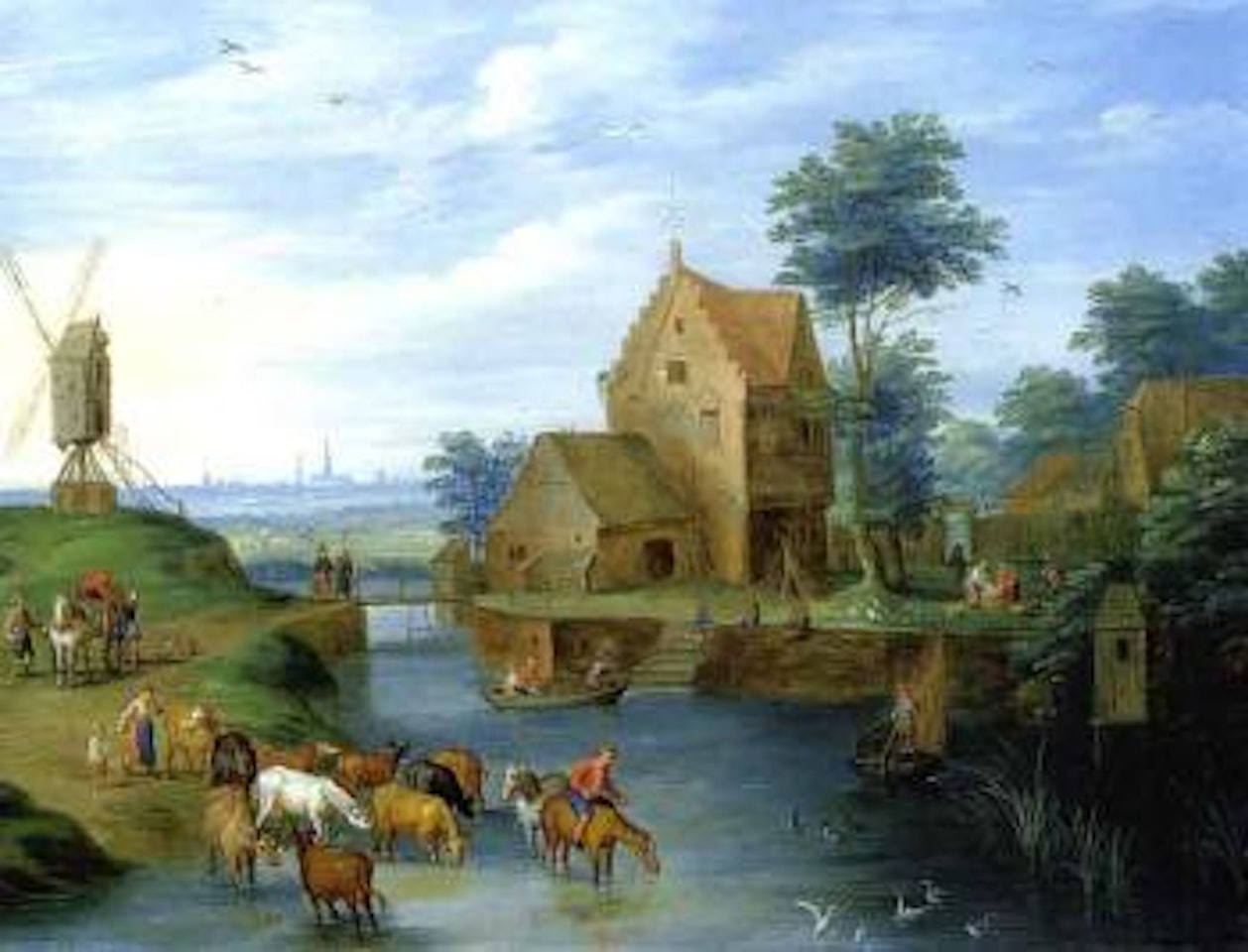 Bergers et leurs troupeaux traversant la riviere by Karel Beschey