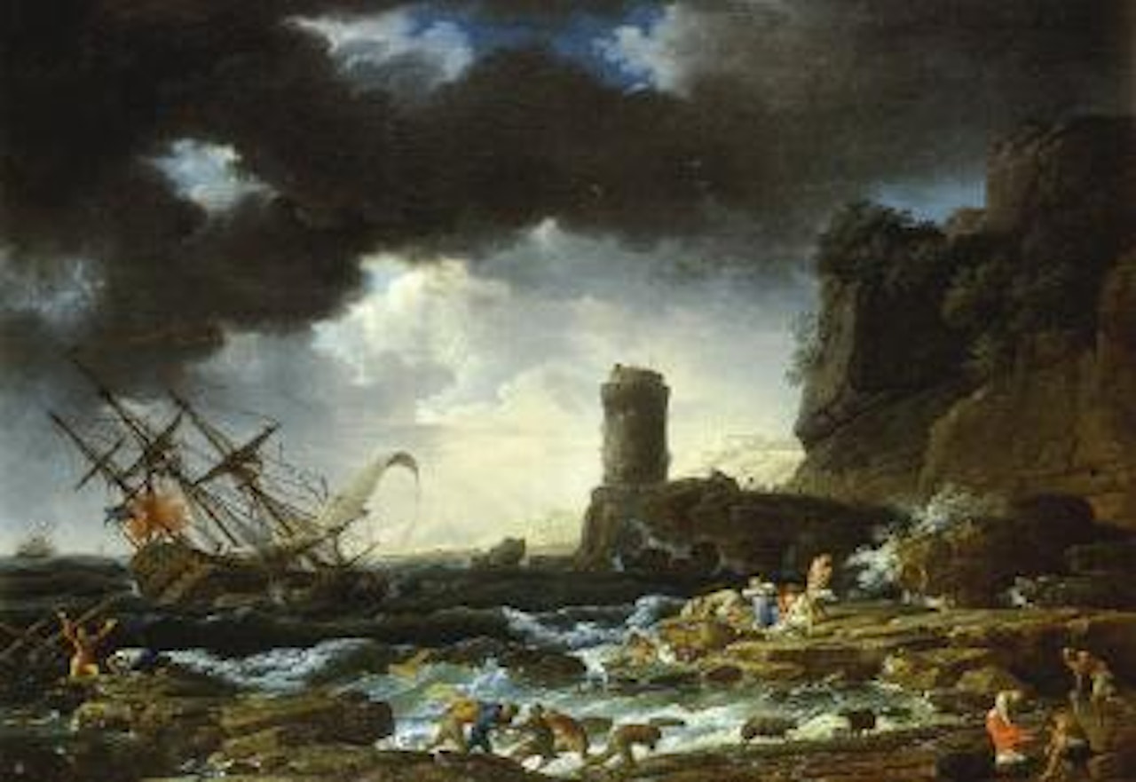 Les naufrages dans un paysage a la tour by Claude Joseph Vernet