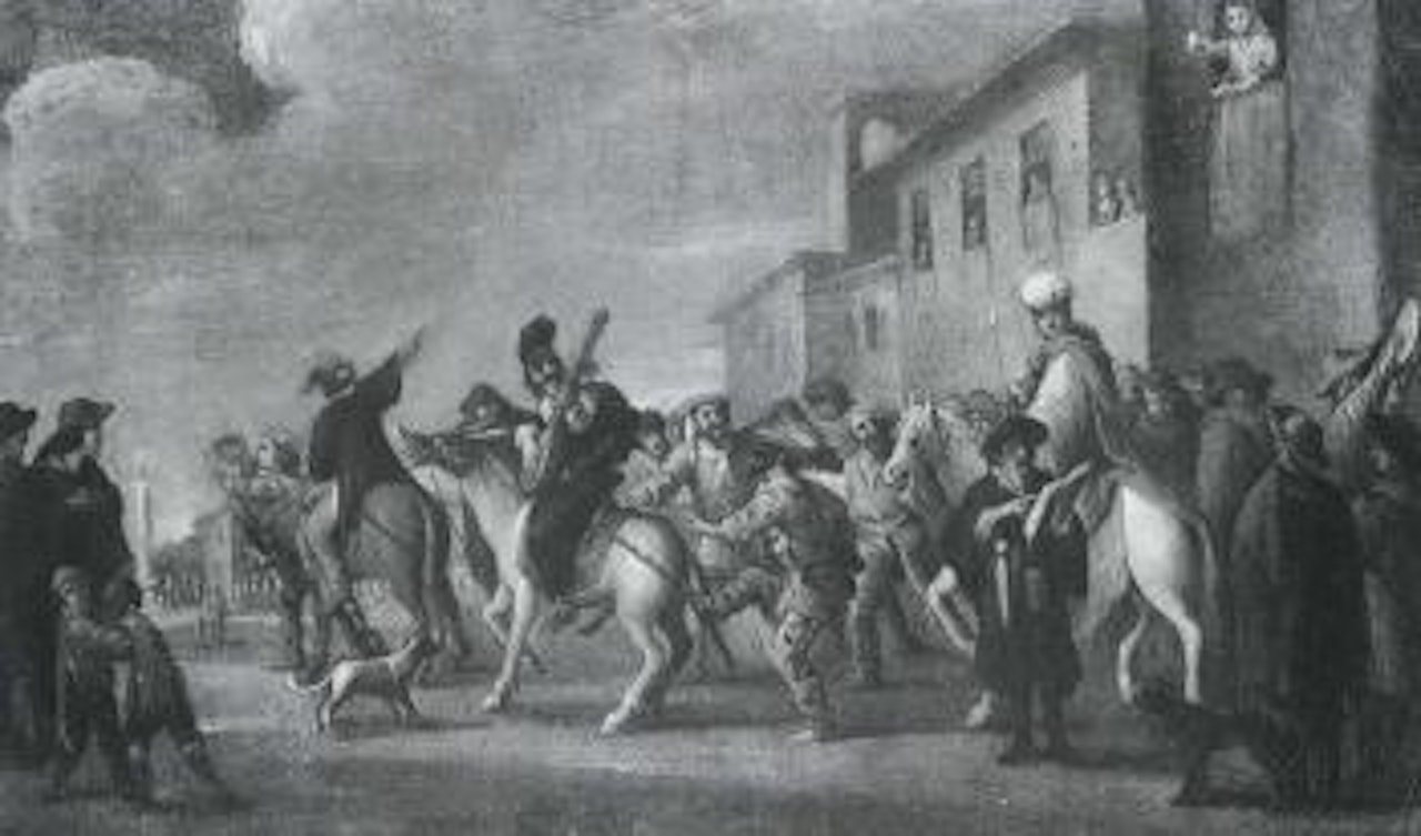 Scene de carnaval avec un juif lissant sous les huees by Italian School
