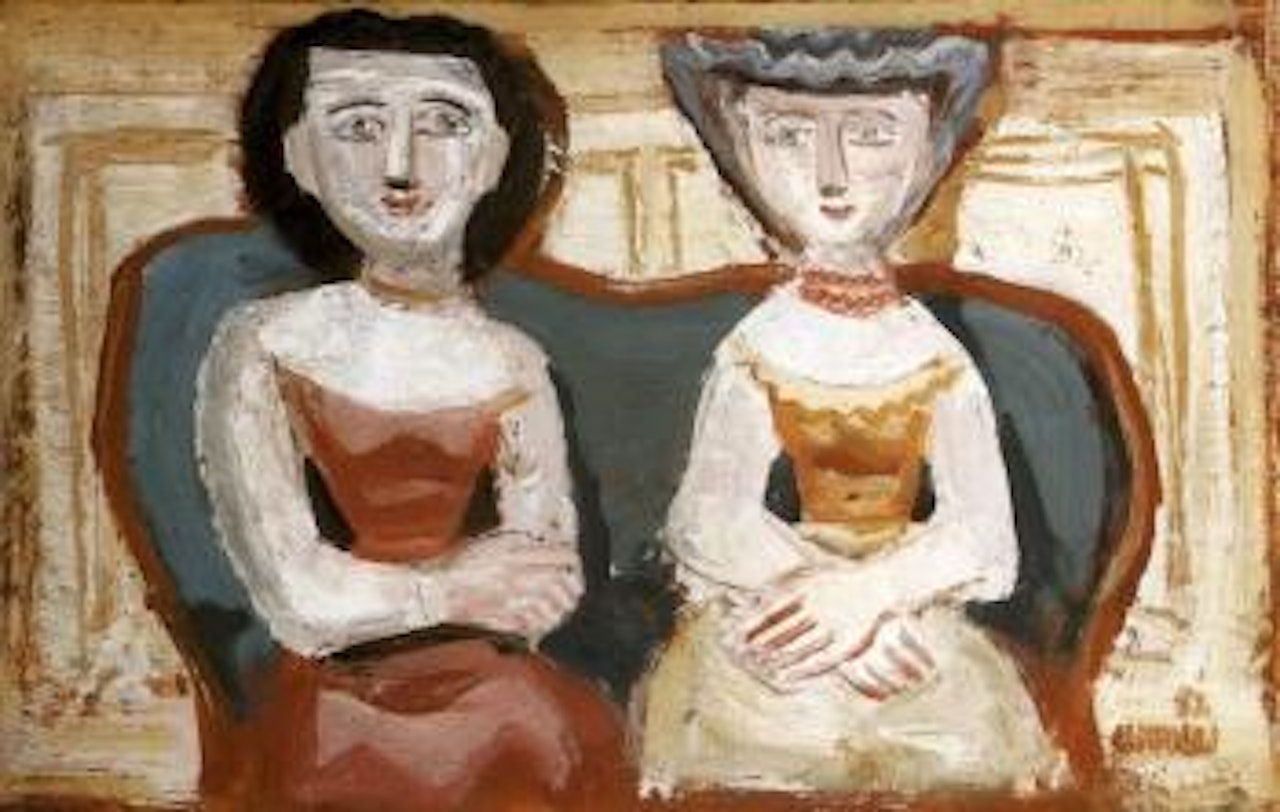 Women seated on sofa by Massimo Campigli