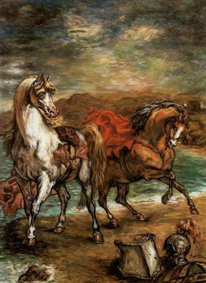 Two horses near bay by Giorgio de Chirico