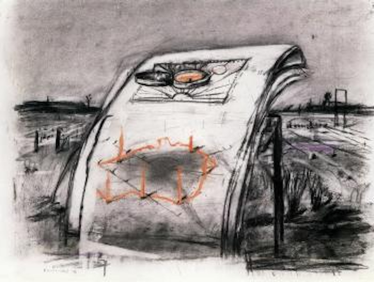 Landscape with red poles by William Kentridge