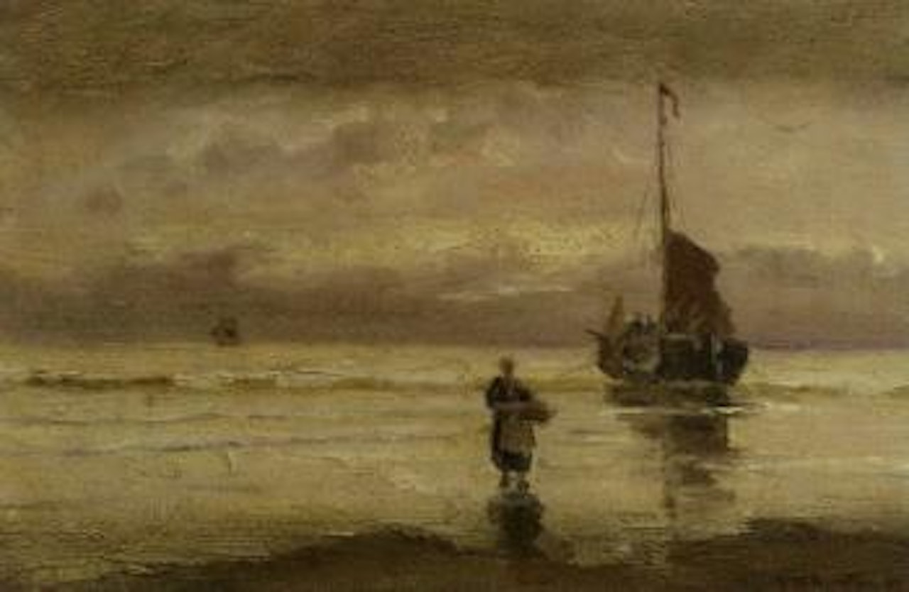 Beached bomschuit at sunset by Gerhard Arij Ludwig Morgenstjerne Munthe