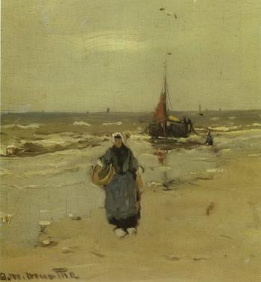 Fisherwoman on the beach of Katwijk by Gerhard Arij Ludwig Morgenstjerne Munthe