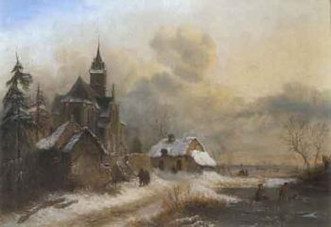 Church in winter landscape by Anton Doll
