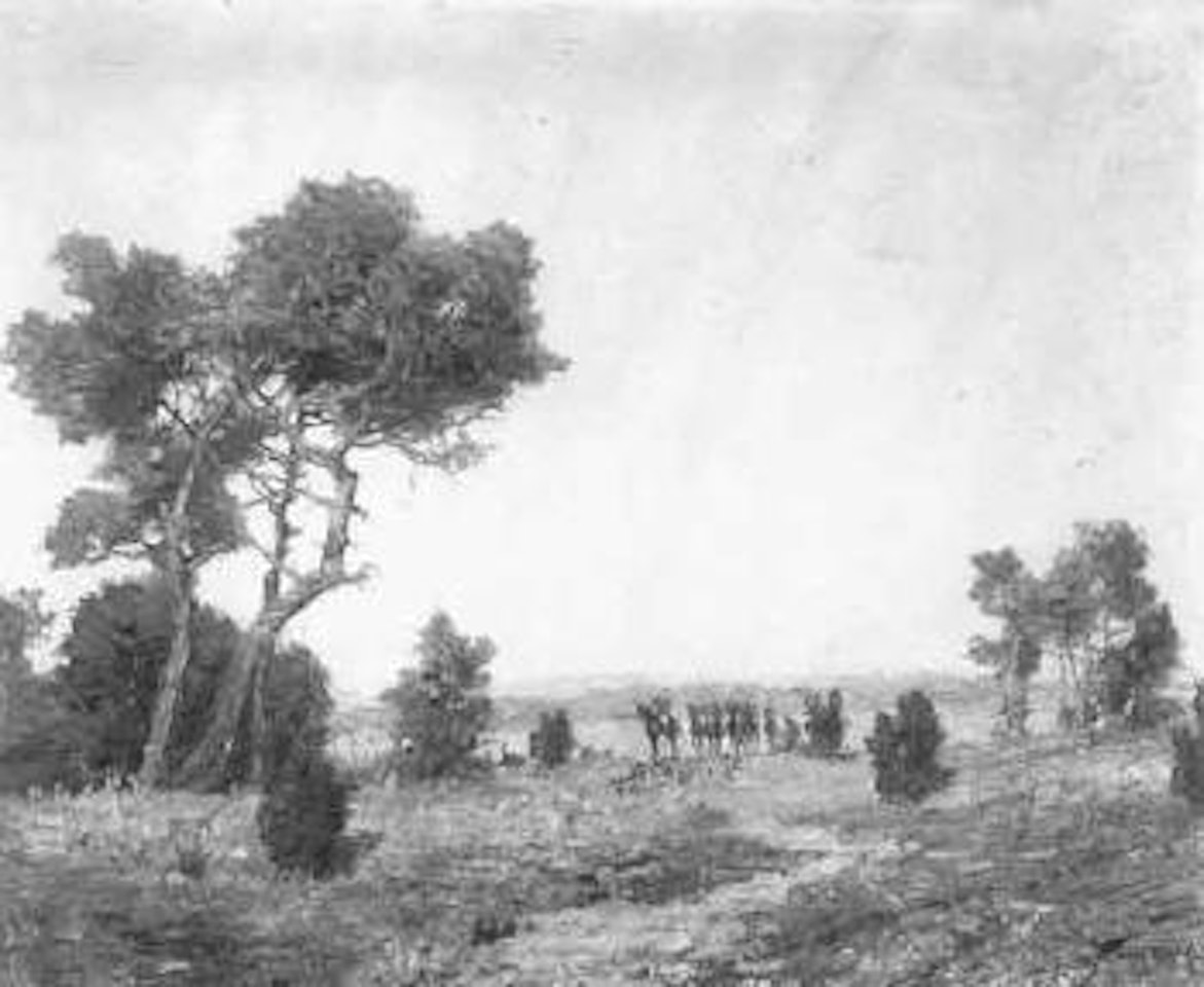 Landscape in autumn with hunting party by Otto Pippel