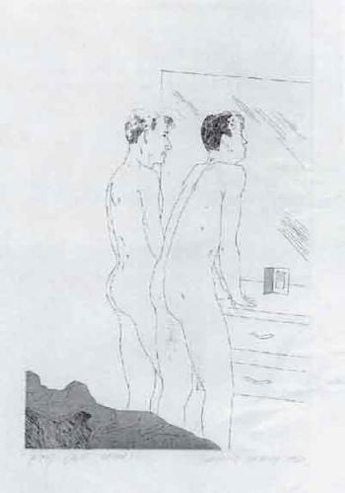 Two boys in front of a mirror by David Hockney