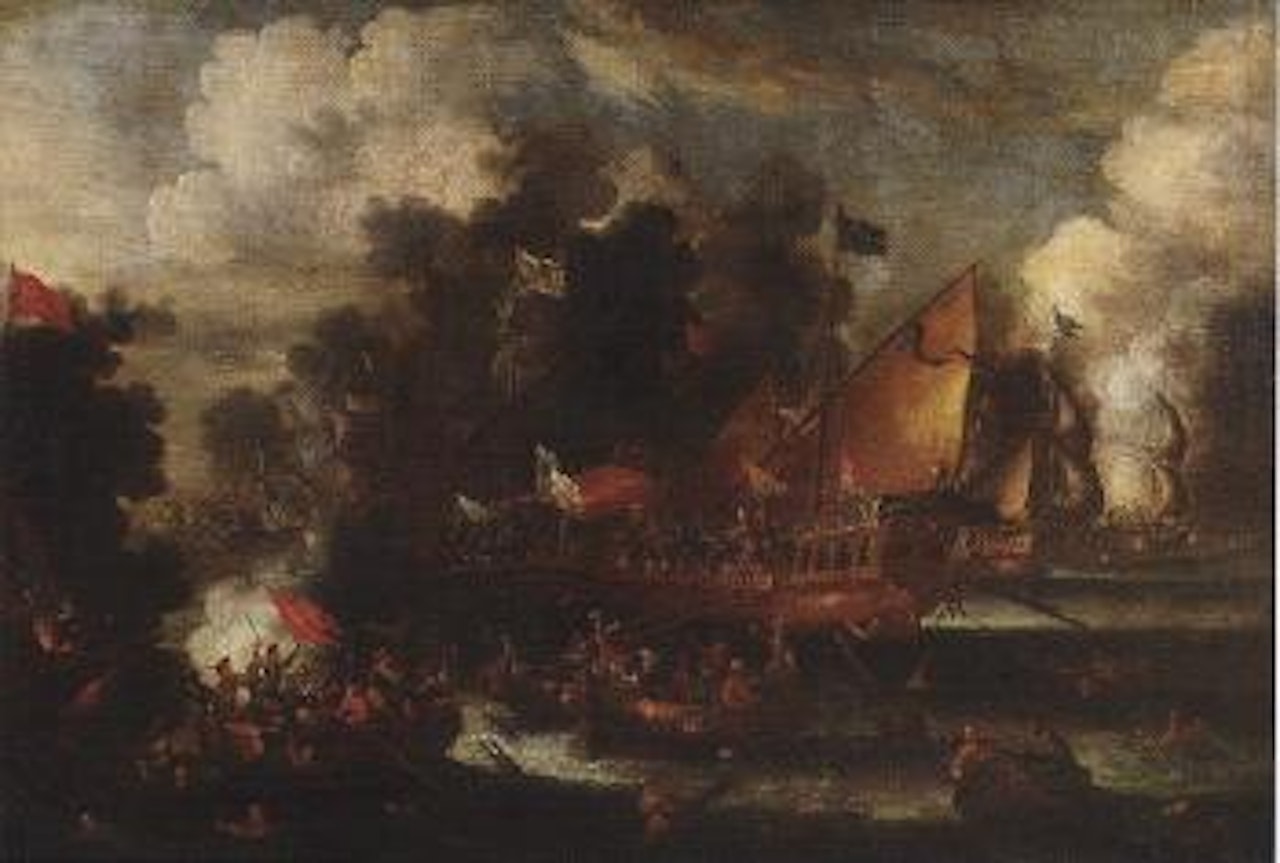 Sea battle between Turkish and Venetian people by Italian School