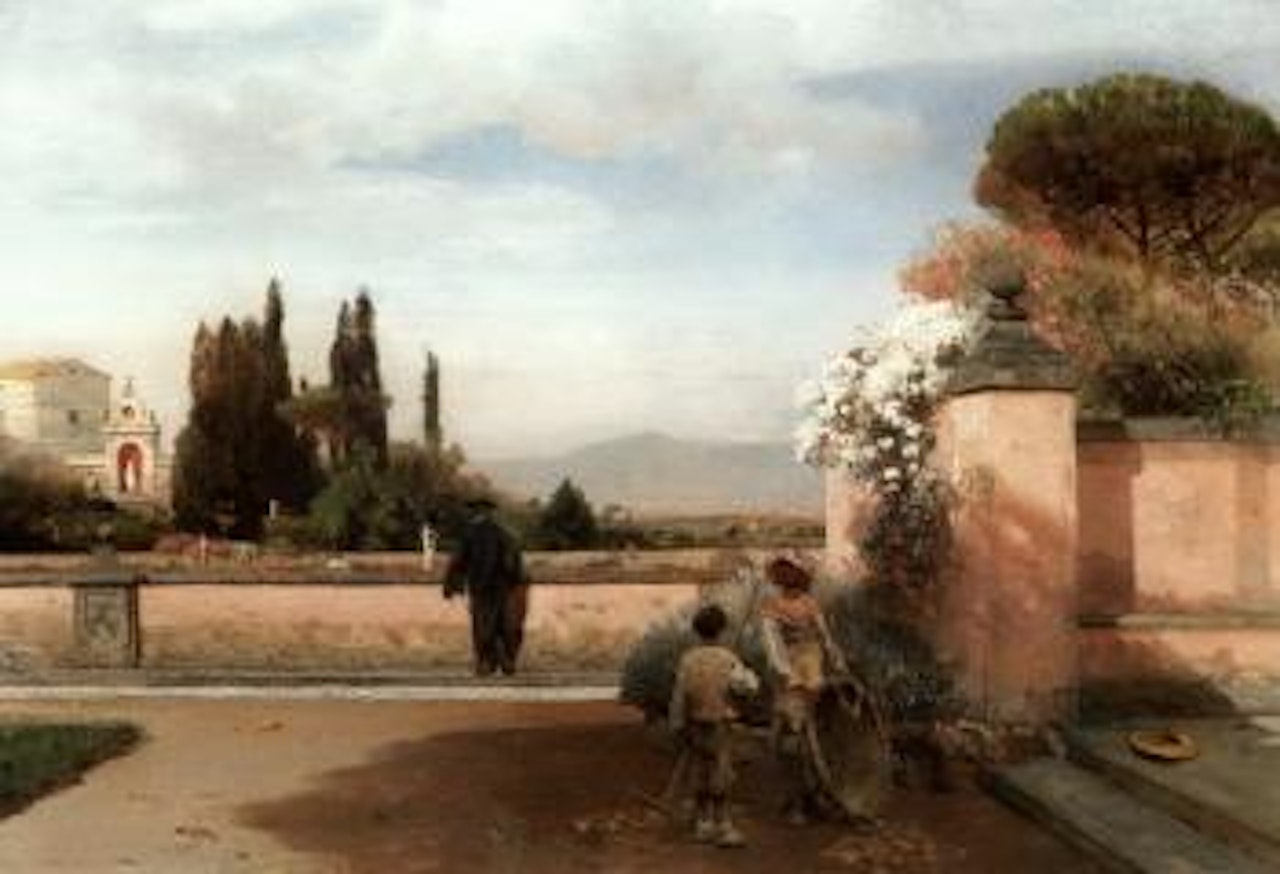 Campagna landscape with monk and gardener by Oswald Achenbach