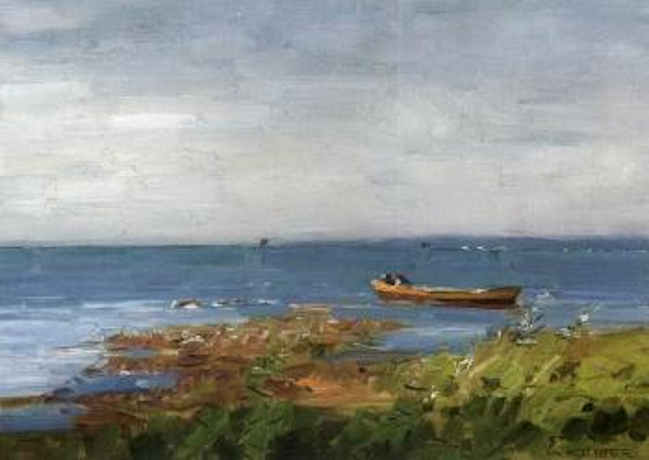 Lake with little boat by Alexander Koester