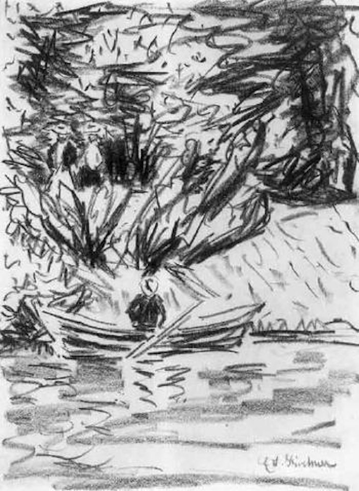 Boat on pond with couple by Ernst Ludwig Kirchner