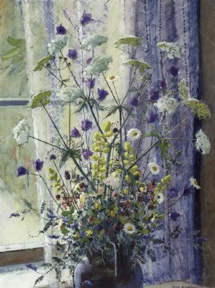 Summer flowers in vase by Olle Hjortzberg