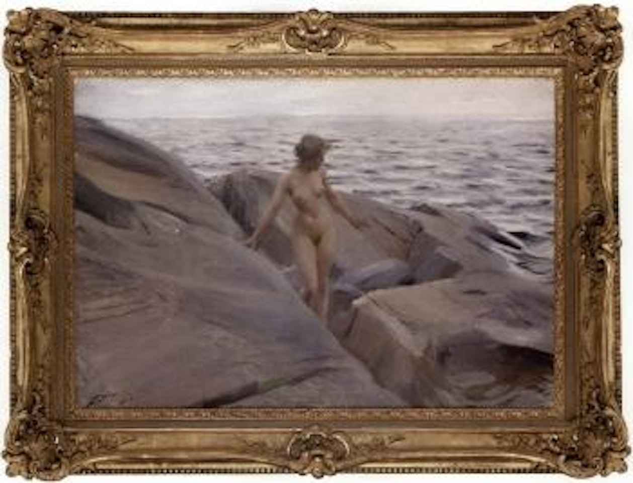 Red glow - nude female on coastal rocks by Anders Zorn