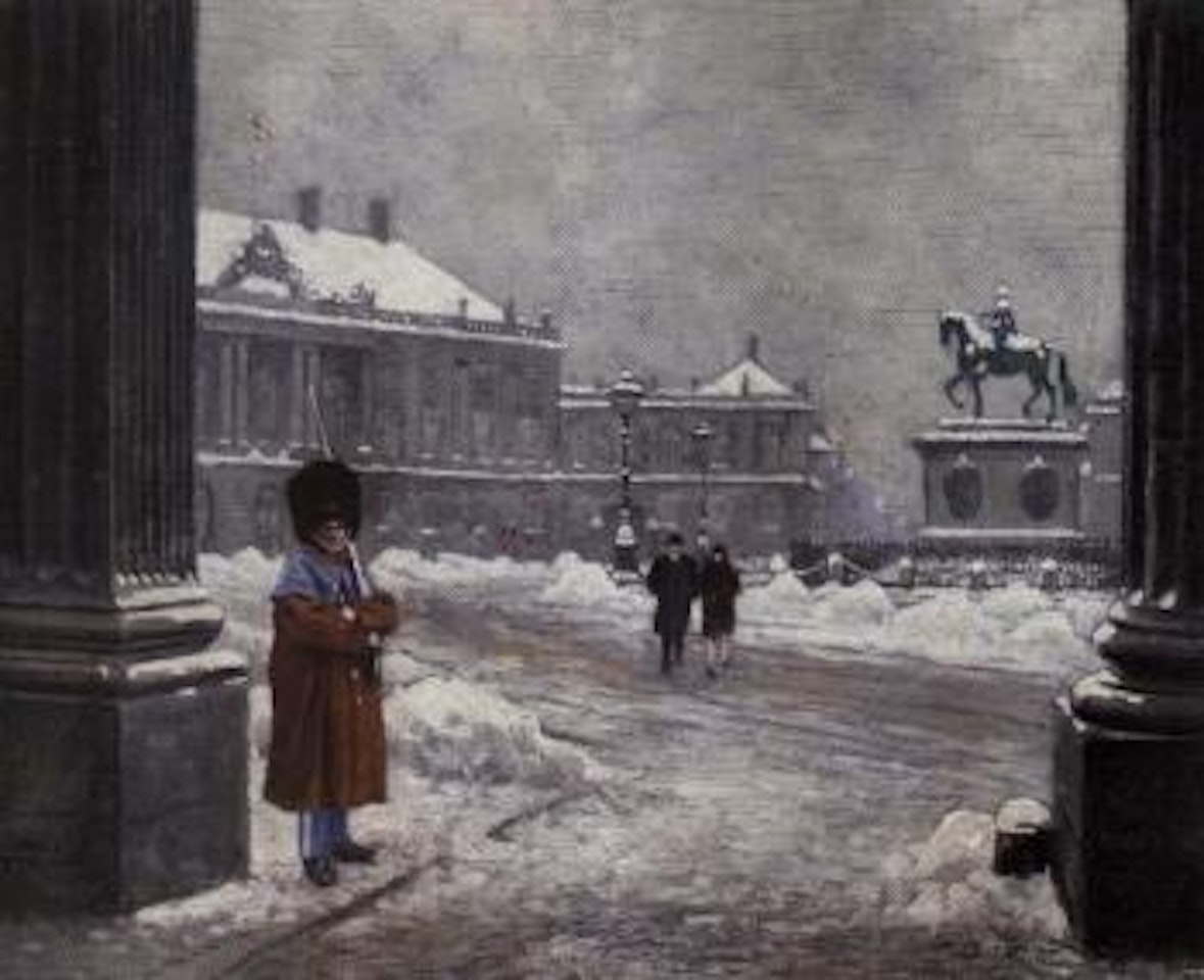Winter in Copenhagen, Amalienborg with guard by Paul Fischer