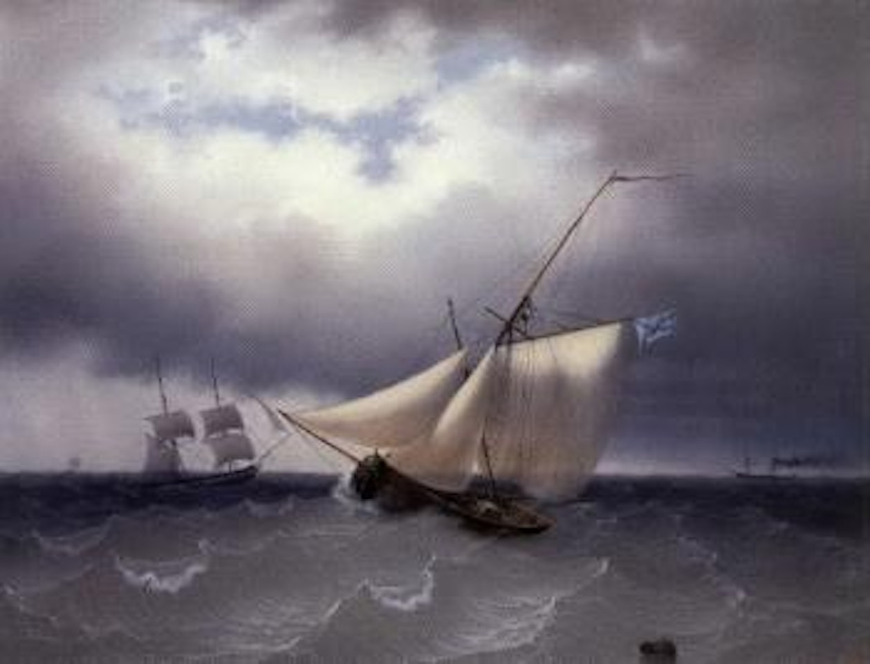 Seascape with vessels in rough seas by Russian School