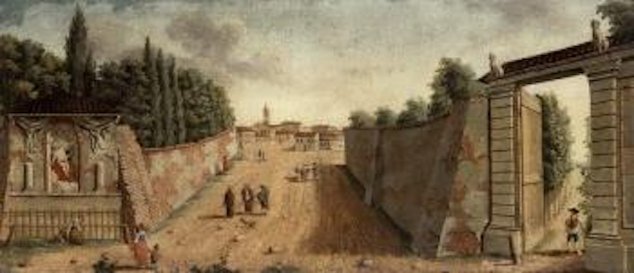 Southern town scene with figures by Italian School