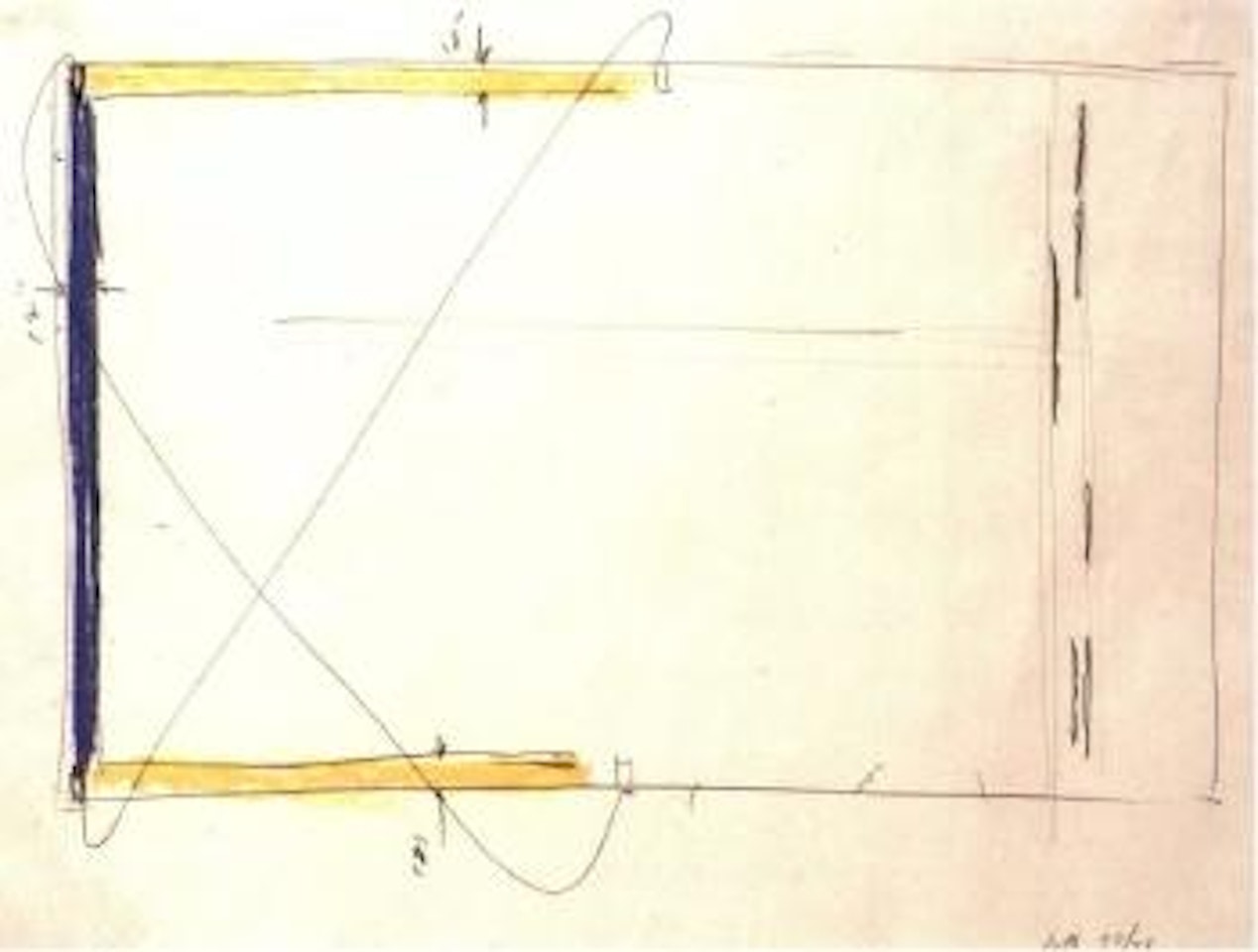 Drawing for blue and yellow corridor piece by Bruce Nauman