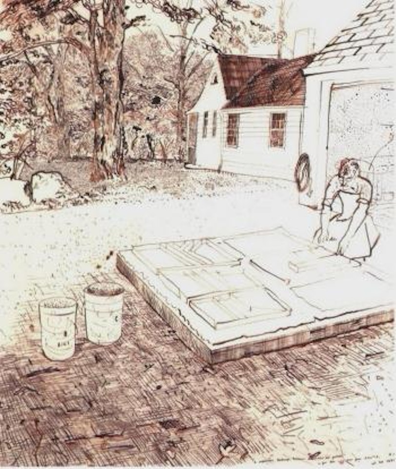 Combination landscape, technical illustration and portrait by David Hockney