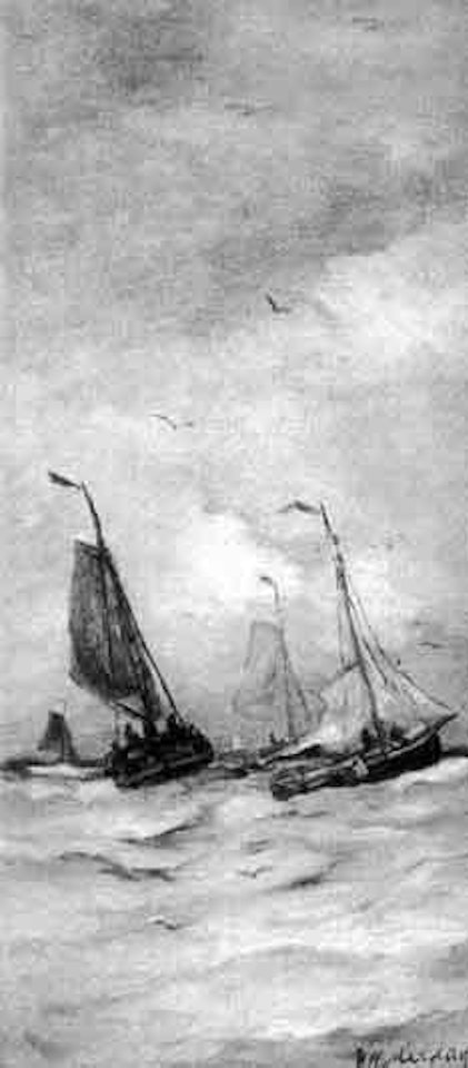 Fishing boats on the sea by Hendrik-Willem Mesdag