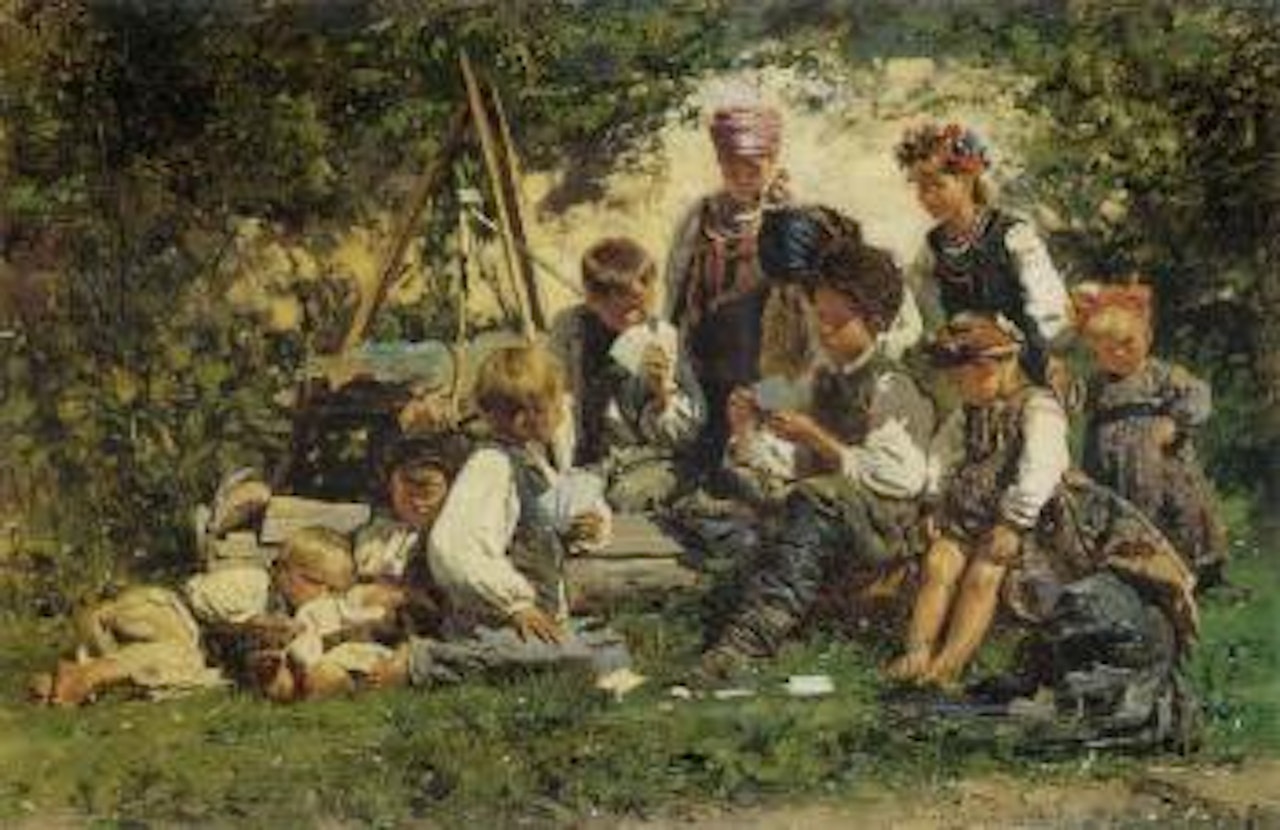 Children playing card by Vladimir Makovsky