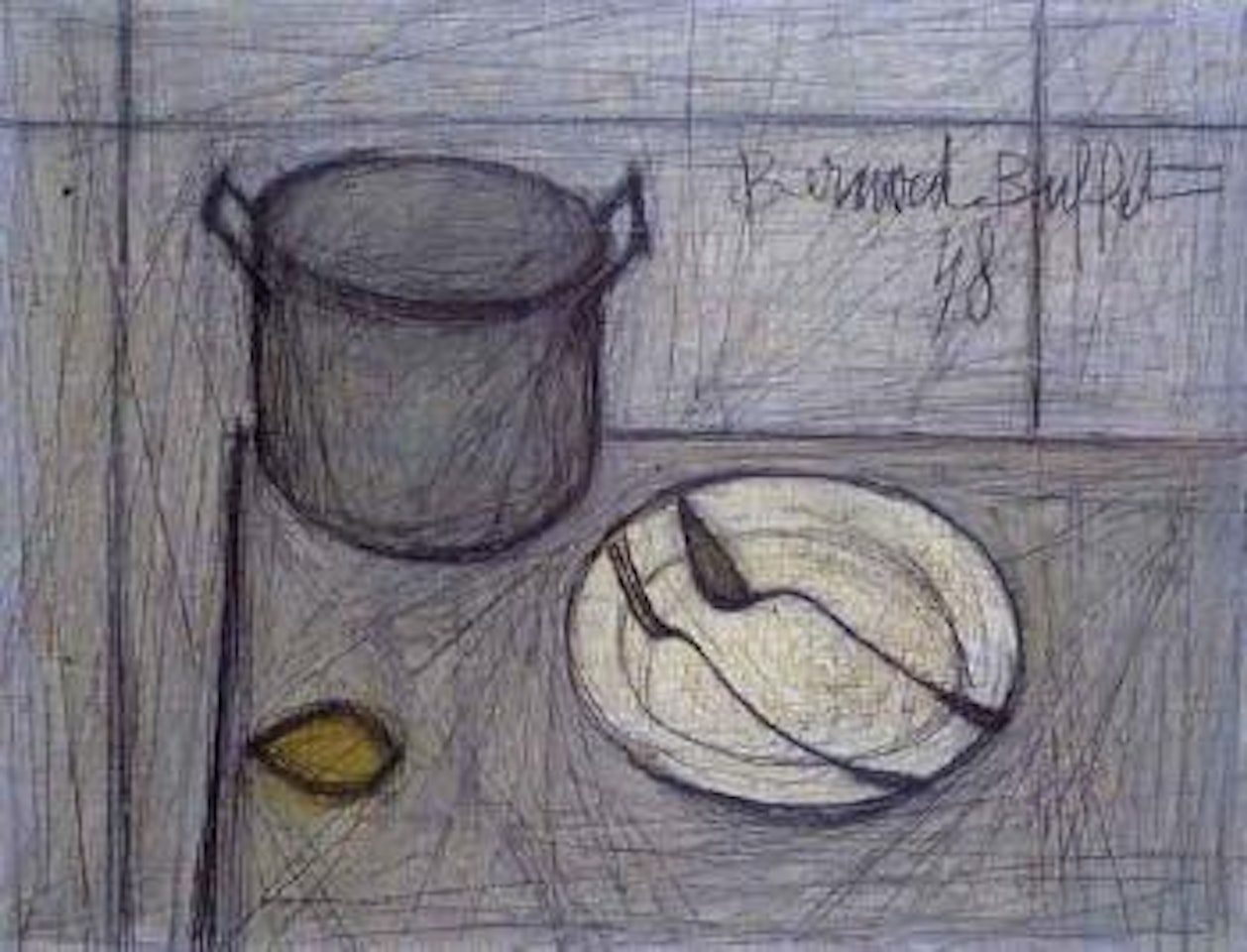 Nature morte au fait-tout et au citron by Bernard Buffet