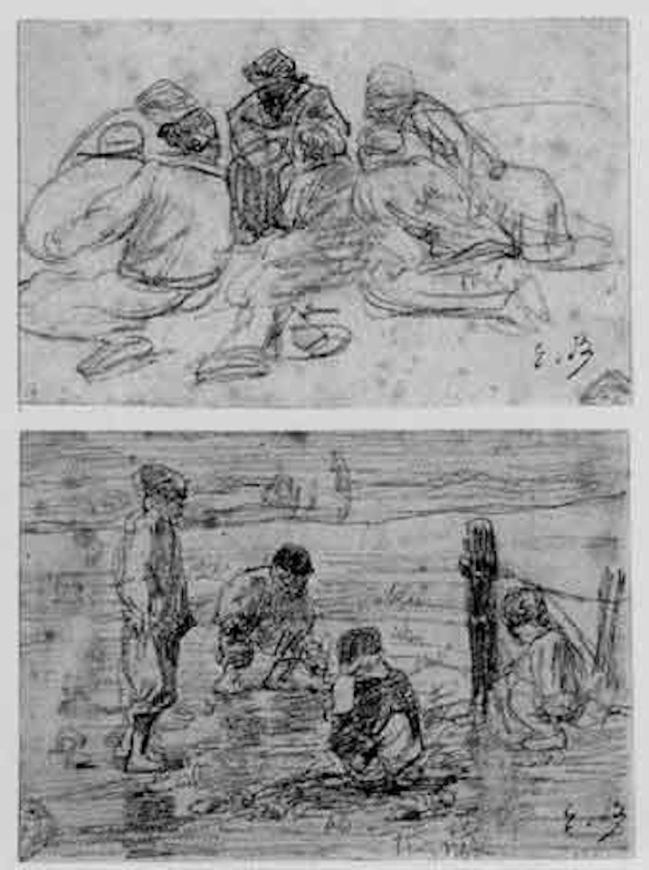 Groupe de personnages. Enfants sur la plage by Eugène Boudin