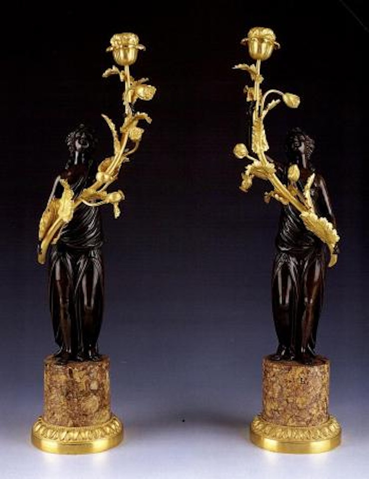 Candlesticks in the shape of female allegorical figures by French School