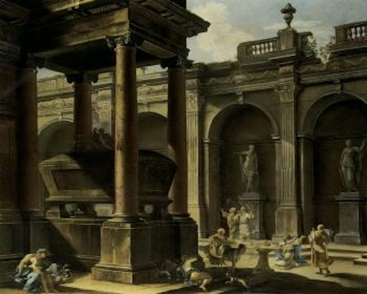 An architetural capriccio with King Solomon sacrificing to the idols amonst classical ruins by BOLOGNESE SCHOOL