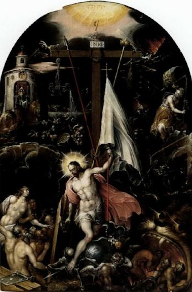 Christ interceding for souls in purgatory by German School